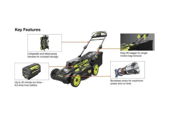 RYOBI 40V Brushless 20 in. Cordless Walk Behind Self-Propelled Lawn Mower with 6.0 Ah Battery & Charger - Image 4